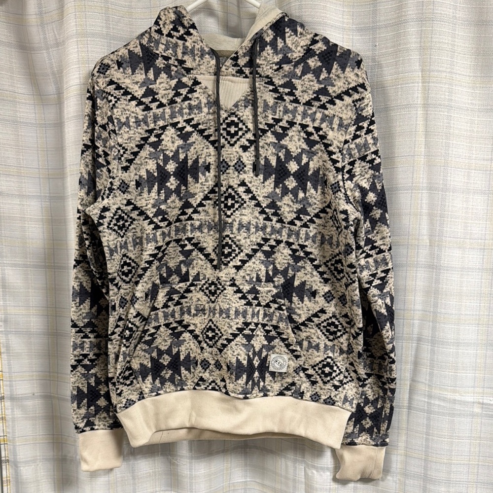 Men's Beige and Black Patterned Sweater with hood